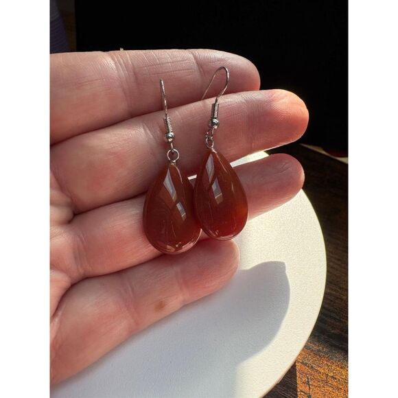 Carnelian Crystal Teardrop Earrings NWT - Picture 4 of 9